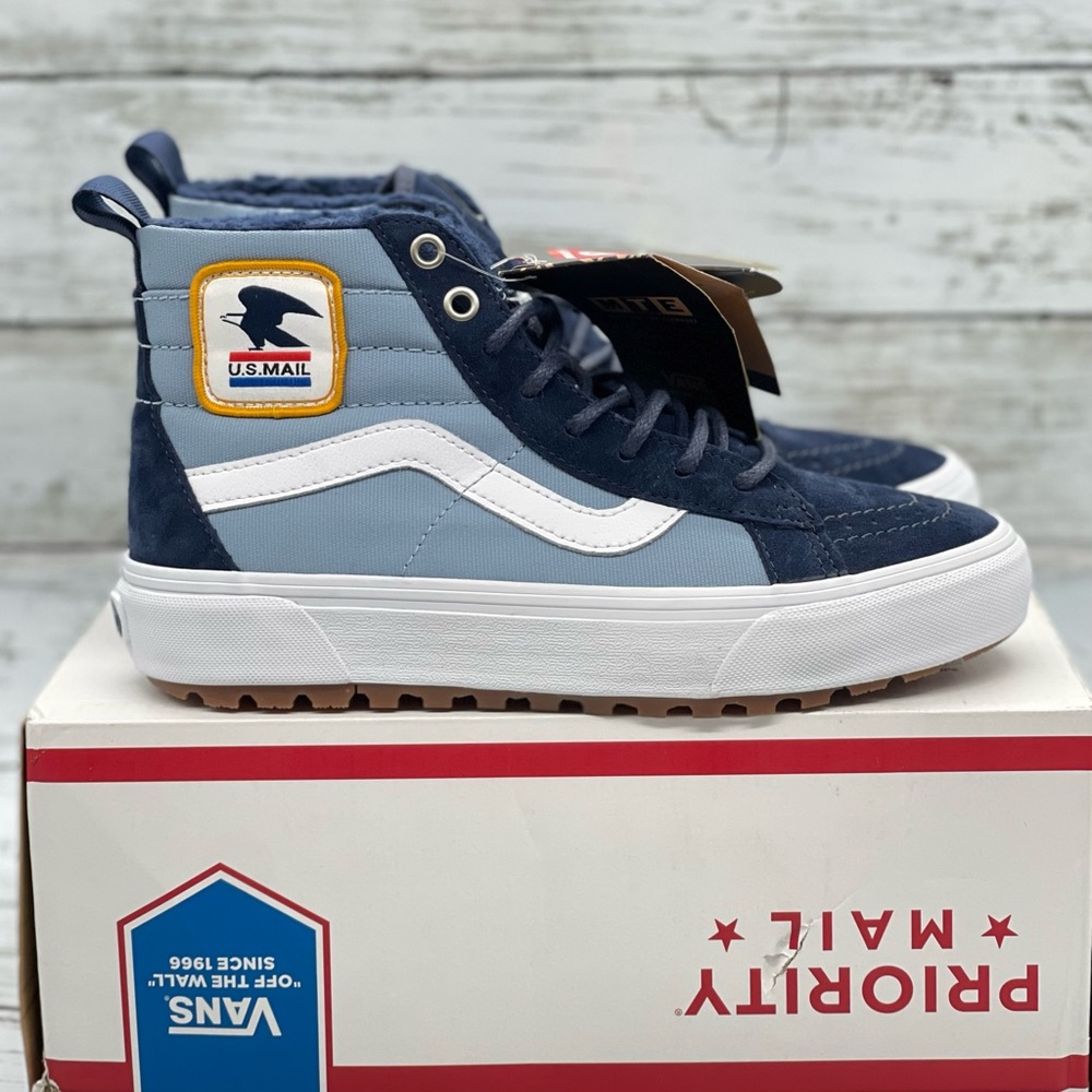 Vans Women's Blue and White High-Top Sneakers
